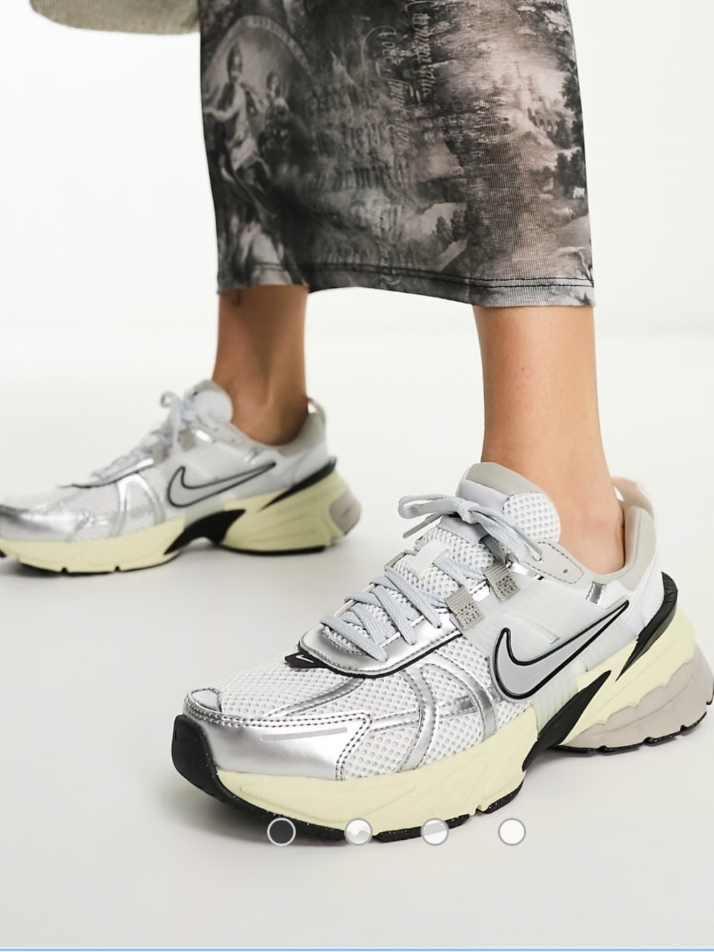 Nike V2k women size 9.5 Silver, White & Black Women's Chunky Lace-Up Sneakers - Picture 1 of 10